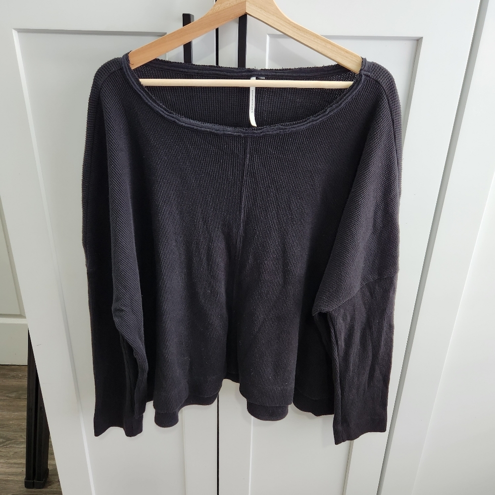 By Anthropologie Oversized Crew Neck Waffle Knit Sweater Black Size XL